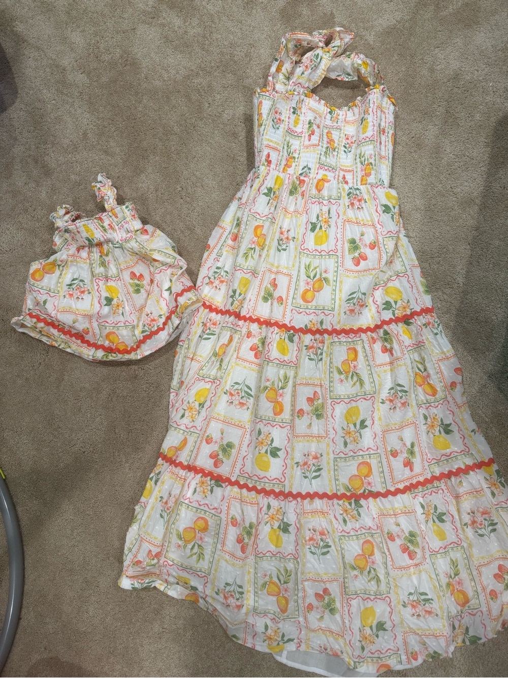 Rachel Zoe White Floral & Fruit Print Sundress with Matching Bloomers